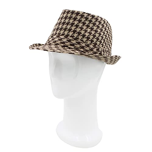 Unisex Classic Houndstooth Fedora Hat, Brown - Thumbnail 4