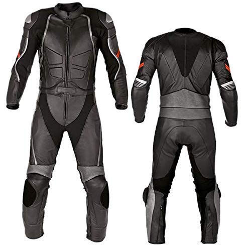 Motorcycle New Black Two piece Leather Track Racing Suit CE Approved Protection (XX-LARGE)