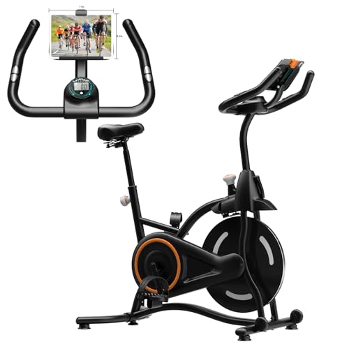Image of Exercise Bike, Stationary Bikes for Home, Compact Indoor Cycling Bike | with Tablet Mount, with Exclusive Heart Rate Sensor and APP Sync, with Continuously Variable Resistance