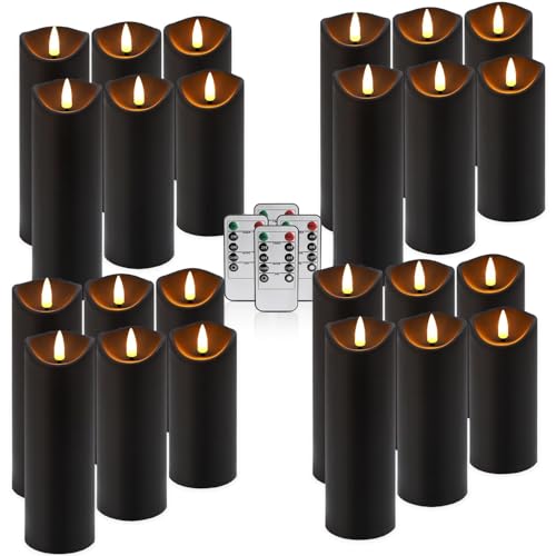 Image of 24 Pack Black Halloween Decoration Flickering Flameless Candles(D2.2 xH 5 inch 6 inch 7 inch), Battery Operated LED Pillar Candles with Remote Control and Timer,for Home Decor.
