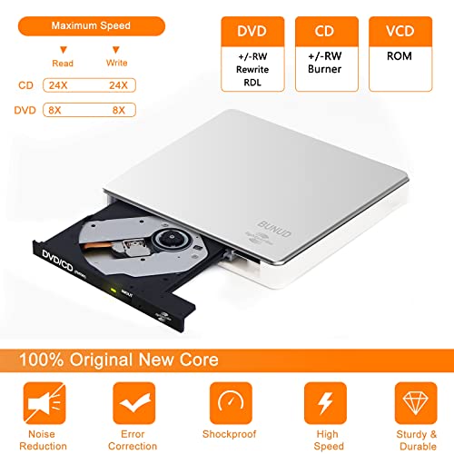 External CD DVD Drive, USB 3.0 & Type-C Lightscribe DVD Burner for PC DVD Reader with SD/TF Slot and 2 USB - Image 3