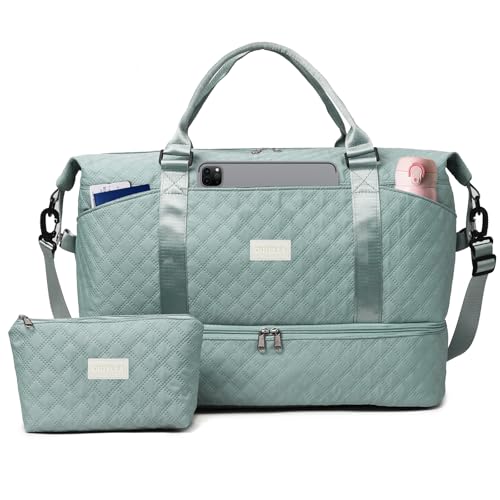 Outplea 50L Travel Duffel Bag Women, Weekend Overnight Holdall Bag with Toiletry Pouch, Maternity Hospital Bags, Blue