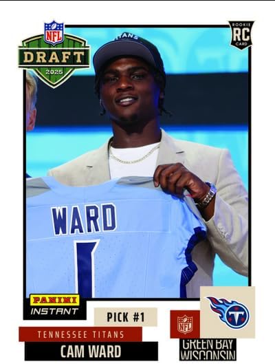 2025 Panini Instant NFL Cam Ward #1 Draft Night Tennessee Titans Rookie RC Football Card