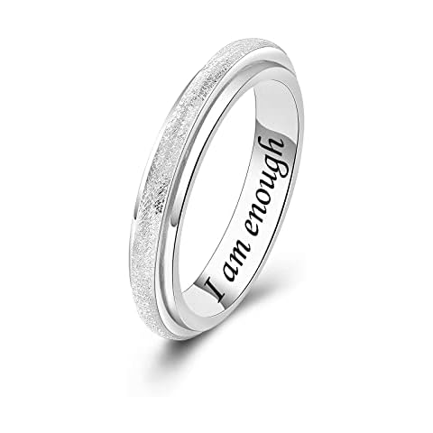 Teioa Spinner Fidget Rings Sterling Silver Anti Anxiety Rings Worry Relieving Boredom ADHD Autism Band Rings for Women Men, 7 UK, Metal, Cubic Zirconia Cover