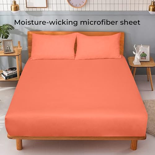 Image of Royale Linens Fitted Sheet King - Ultra Soft 1800 Brushed Microfiber - Hotel Luxury Bottom Sheets - Wrinkle Free & Fade Resistant - Deep Pocket Fitted Sheet Only (King, Coral)