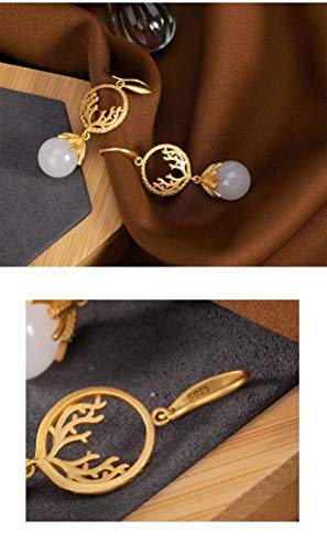 Boucles d'oreilles légères en jade blanc et bois pour oreilles sensibles au style oriental - 4