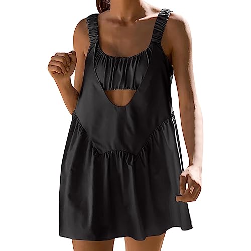 PUCHEN Womens Tennis Dress Built-in Bra and Shorts Pockets Cut Out Workout Outfits, Workout Dress Cutout Athletic Golf Dress Outfit with Shorts