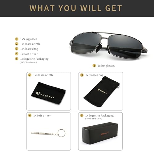 Image of SUNGAIT UV protection Ultra Lightweight Rectangular Polarized Sunglasses
