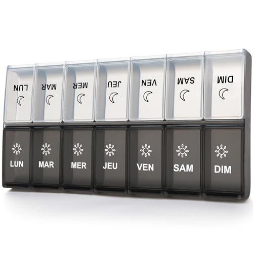 Portapillole Settimanale,Grande Portapillole Giornaliero 7 Giorni Pill Box 14 Scomparti Grande Stampa Porta Pastiglie Giornaliero per Vitamine, Olio Di Pesce per Gli Anziani Viaggio Uso Organizzator