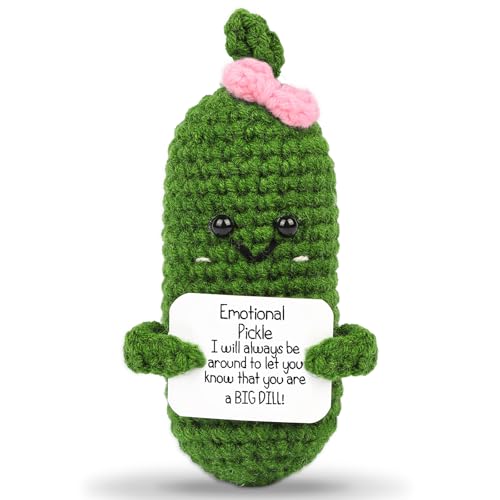 Image of Hoedia Emotional Pickle Small Galentines Valentine's Day Gifts for Women Men Her Him, Crochet Cucumber Cute Funny Support Crafts College Office Friend Birthday Mothers Day Easter Basket Decorations