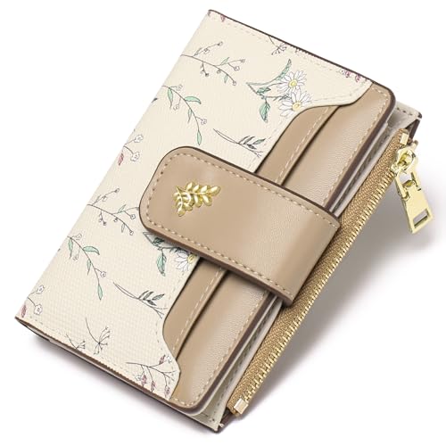 Image of GAEKEAO Small Wallets for Women RFID Blocking Leather Bifold Zipper Pocket Wallet Credit Card Holder with ID Window