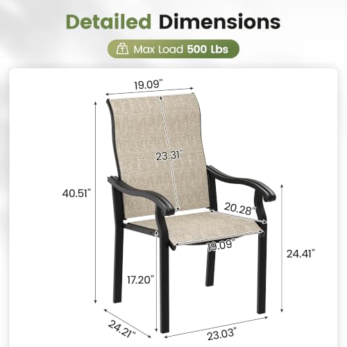 Image of UDPATIO Patio Dining Chairs Set of 4, High Back Wide Seat Outdoor Furniture Chairs with All Weather Breathable Textilene, for Lawn Garden Backyard, Brown