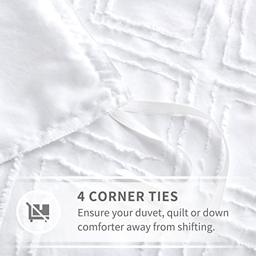 Maple&Stone Tufted Duvet Cover Queen Size White - Boho Textured Bedding Set For All Seasons 3 Pieces - Soft And Lightweight Duvet Cover Set With Zipper Closure (90"X90") #TOP4