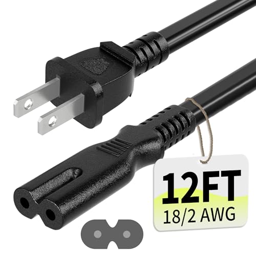 Vockjour 2 Prong AC Power Cord 12Ft Black Universal Power Cable Replacement for Sony PS5/PS4/PS3 Slim PlayStation 5 4 3 Xbox One X/S Xbox Series X/S TV Printer-ETL Listed