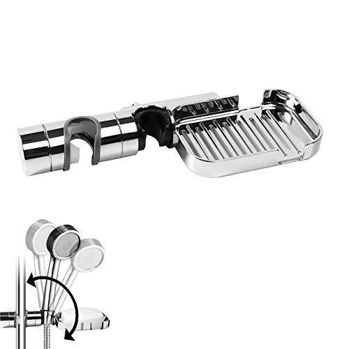 Preisvergleich Produktbild Duschkopf Halterung mit Seifenschale Ohne Bohren SIMGOTT 18-25 mm Verstellbar Brausehalter Duschhalterung Seifenkiste Für Handbrause Duschkopf Badezimmer, 360° drehbar, ABS Grade Kunststoff, Verchromt