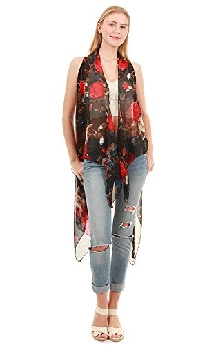 CCFW Floral Printed Open Front Drape Cardigan Scarf Vest3