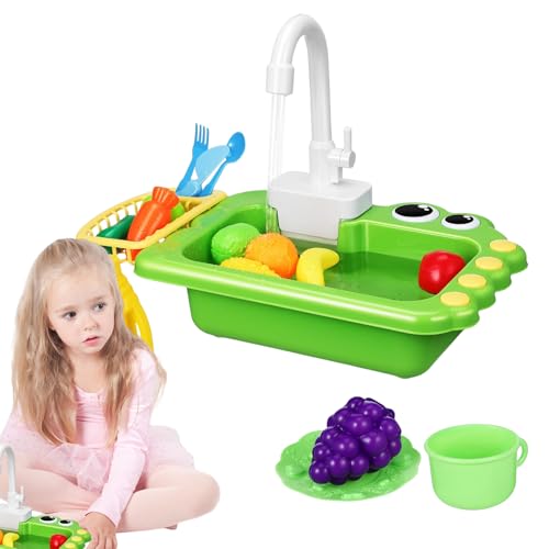 Jugar Juguetes De Fregadero De Cocina – Mini Lavabo Alimentado Por Batería, Kit De Simulación De Circulación De Agua | Juego De Juego De Hogar De Aprendizaje De Papel Con Escena Familiar Interior