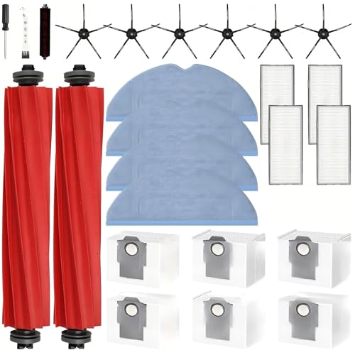 25 Stück Zubehör für Roborock S7 MaxV Ultra / S7 Pro Ultra / S7 Max Ultra Saugroboter | 2 Hauptbürste 6 Staubbeutel 4 Filter 4 Wischpads 6 Seitenbürsten 1 Wartungsbürste