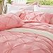BEDELITE Pink Queen Comforter Set - 3 Pieces Boho Pintuck Bedding Comforter Sets, Lightweight Soft & Warm Bed Comforter with 2 Pillowcases for All Season,Valentines Day