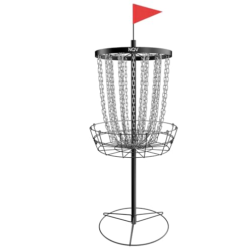 NQV PRO Disc Golf Basket Portable Disc Golf Target with Heavy Duty 24 Chains Suitable for Players of All Levels Black