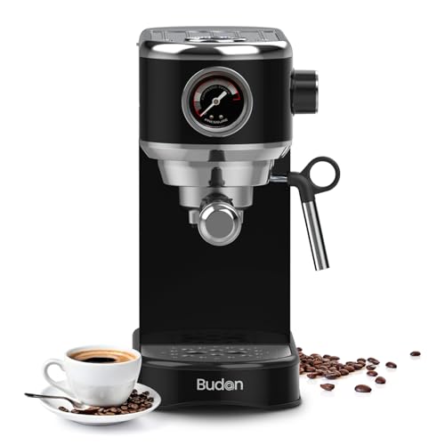 Image of Budan Bolt Espresso Machine | 19-Bar Pump | Milk Frother Wand for Espresso, Cappuccino, Latte & Mocha | Adjustable Frothing | Stainless Steel | Midnight Black | 1-Year Home Use Warranty only | 19 Bar Pump, Milk Frother Steam Wand for Cappuccino, Latte, 1450W Quick Heating, 1-Year Home Use Warranty
