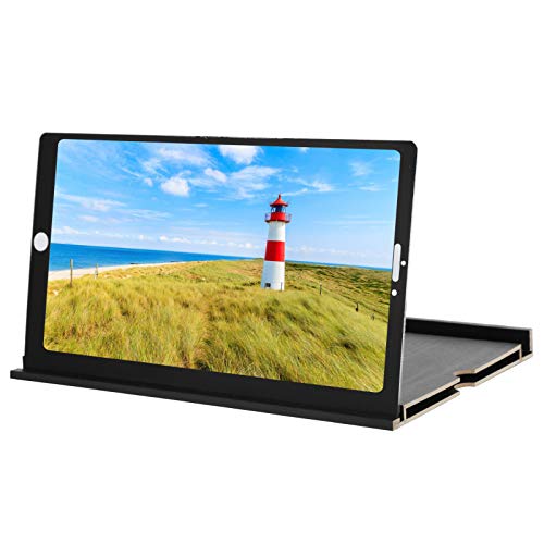 9.8 Inch Phone Screen Amplifier, Wireless Mobile Phone Magnifier with Wood Stand, HD Anti Radiation Eye Protection Video Enlarger for Home Theater Experience (Black)