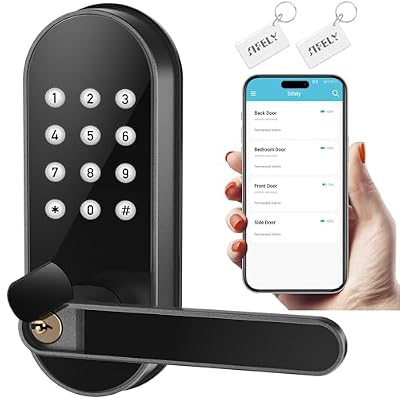 Keyless Entry Keypad Electronic Door Lock: Sifely Digital Smart Lock with Code, Electric Deadbolt Door Knob/Handle for Front, Interior, Exterior & Bedroom Doors (Black, App Control, No Fingerprint)