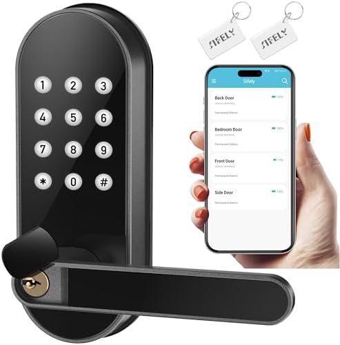 Keyless Entry Keypad Electronic Door Lock: Sifely Digital Smart Lock with Code, Electric Deadbolt Door Knob/Handle for Front, Interior, Exterior & Bedroom Doors (Black, App Control, No Fingerprint)