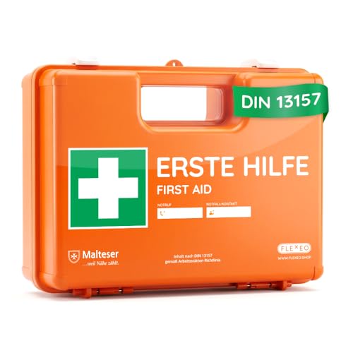 Erste Hilfe Koffer nach neuer DIN 13157:2021 | Gefüllt, inkl. Wandhalterung, 5x Aufkleber, Prüfsticker & 3x Plomben | Erste Hilfe Kasten/Verbandkasten für Betriebe, Unternehmen, Büro & Zuhause