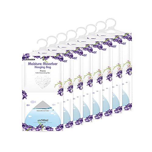 Canager Hanging Moisture Absorber, Freesia Moistureproof Desiccant Hanging Bag，Dehumidifier Bag (8 Packs) Hanging Closet Dehumidifier Bags, Moisture Absorb 12.5 Oz #TOP11