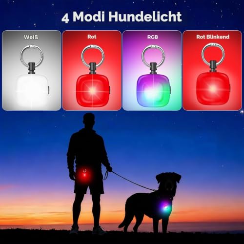 MonHall 2er Hundelicht, 4-Modi Wiederaufladbare Leuchtanhänger Hund, Superhelle Licht Hund, IP68 Wasserdicht Hunde Licht für Hunde Kinder Jogger Camper