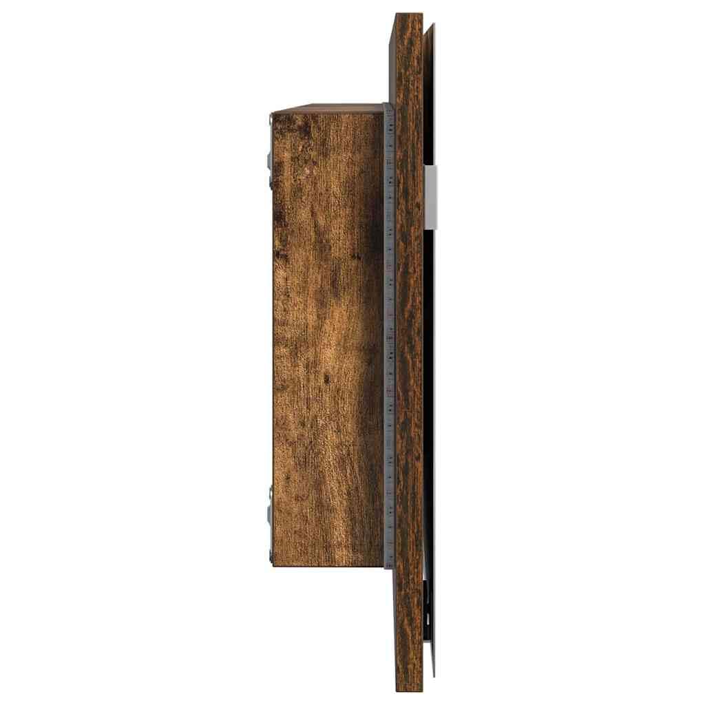 Specchio da parete marrone 80 x 37 cm in vetro e legno ingegnerizzato con illuminazione a LED per bagno ospiti WC, design moderno, salvaspazio, durevole, versatile