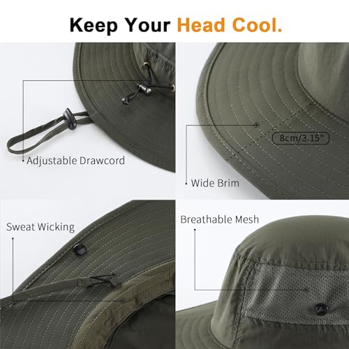 Image of Home Prefer UPF50+ Mens Sun Hat Wide Brim Womens UV Protection Beach Bucket Hat for Fishing Hiking Snap Up Cowboy Hat