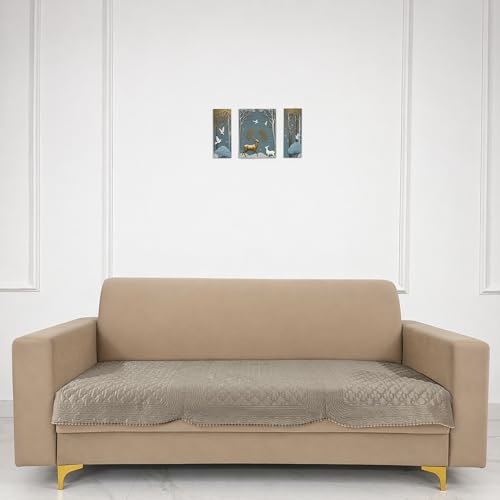 Image of Homerz Premium Petal Charm Sofa Cover | Embossed Floral Pattern | Soft Touch, Anti-Dust & Easy Wash Fabric Cloth, Washable and Durable (Beige, 3 Seater, Only Seat Cover)