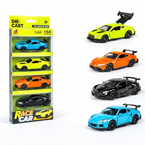 Image of PLUSPOINT Diecast Metal Toy car Set Pack of 4 Pull Back Racers Alloy Die Cast Racing Cars for Kids High Speed Alloy Toy Car Play Set for Children Best Gifts Toys for Boys