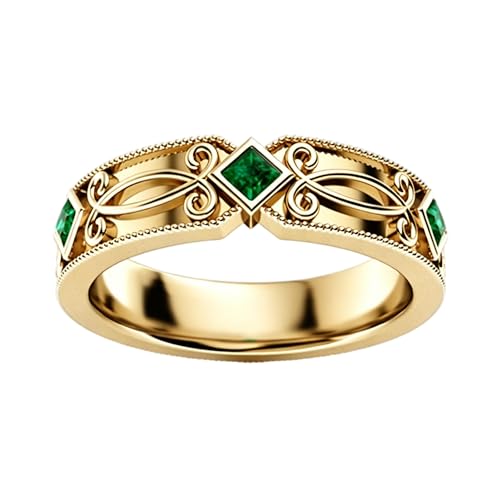 6mm Wide Celtic Ring Engagement/Wedding Ring for Men Women, Princess Cut Moissanite/Amethyst Crystal Band, Customizable 925 Sterling Silver/10K/14K/18K Gold 11 Stone Options (Lab Grown Emerald)