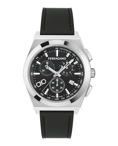 Ferragamo Vega Upper East Chrono Collection Luxury Mens Watch Timepieces with a Black Strap and Dial Featuring a Stainless Steel Case
