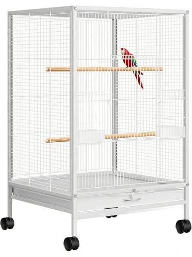 WAMBORY Wrought Iron Bird Cage with Open Top and Rolling Stand Large Standing Parrot Cage withSwing Wheels Birdcage with Removable Tray & Feeding Bowls for Parrots Conure Cockatiel Lovebird