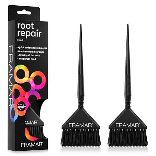 FRAMAR Brocha Tinte Pelo - Pincel Tinte Pelo, brocha Teñir Pelo, Paletina Para Tinte, Paletina Tinte Peluqueria, Control adicional cerca del cuero cabelludo - Paquete de 2 negras