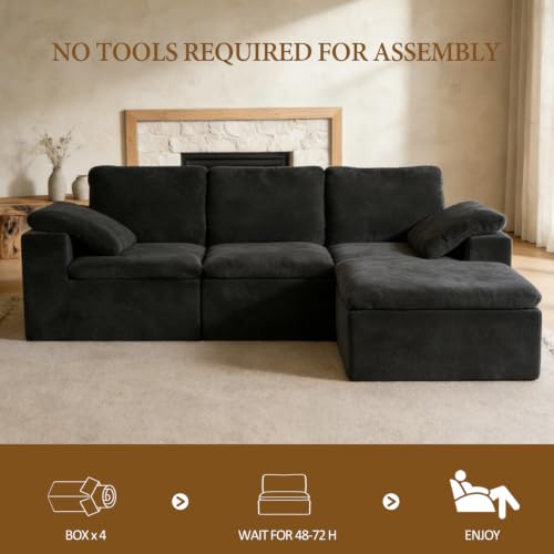 Image of ANONER 108 inch Sectional Cloud Couches for Living Room, Oversized Boneless Modular Sofa, Deep Seats Couch with Ottoman, Convertible, No Assembly, Comfy Chenille Cloud Sofa, Dark Grey