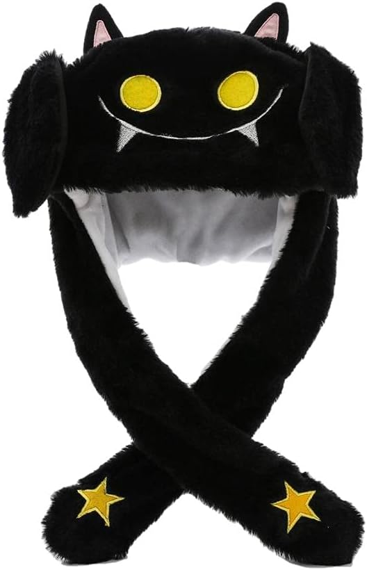Moving Ear Hat,Funny Plush Hat Earflaps, Bat Ghost Hats Cosplay Costume,Earflaps Movable Ears Hats for Christmas Halloween Party Unisex (black)