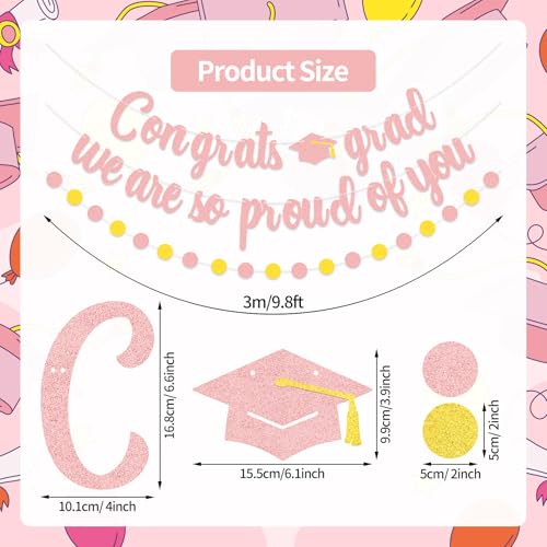 Congrats Grad Banner Decorations – Graduation Party Banner Set with “Congrats Grad” and “We Are So Proud of You” Letter Banners for Class of 2026, School and Home Decorations