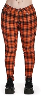 Banned Skinny Check Tartan Trousers Women Punk Emo Checked Pants Alternative Fashion, Orange, S
