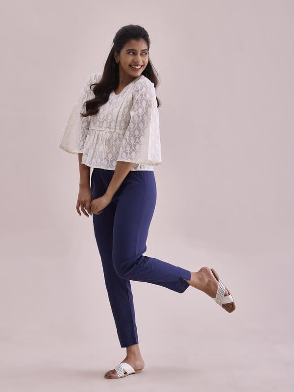 Image of GO COLORS Solid Soft Cotton Printed Pencil Pant for Women | Breathable, Side Pocket