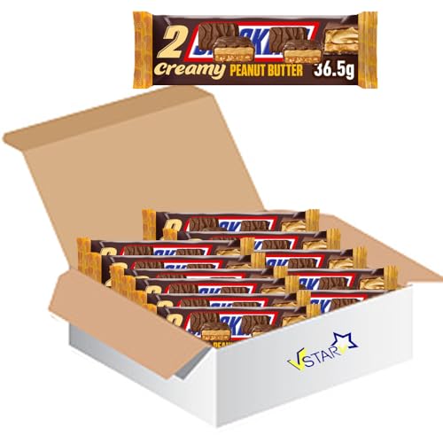 Sncker Milk Chocolate Bar Duo Peanut Butter 36.5g Creamy Peanut Butter & Crunchy Peanuts in a Rich Chocolate Coating (12 x Bars (Half Box))