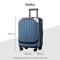 LEVEL8 Koffer Trolleys Leicht ABS+ PC Handgepäck Hartschalen-Koffer Trolley Rollkoffer Reisekoffer Erweiterbar, TSA, 4 Rollen, 55 cm, 36-42 Liter, Blau – Ansicht 9