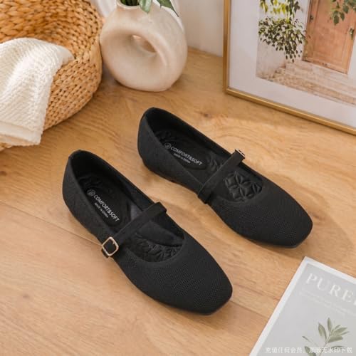 Image of Frank Mully Womens Casual Flat Shoes Square Toe Shoes Knitted Mesh Flat Comfort Work Flat Shoes for Daily Washable