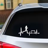 H-TRADINGS Run Girl Heartbeat Half Marathon 13.1, 26.2 Running Eye - Catching Vinyl Decal Sticker 7 x 4 Approximately White for Car, Truck, SUV, Laptop, Boat, Windows