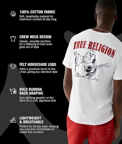 True Religion Herren Kurzärmeliges Buddha-Logo T-Shirt, Weiss/opulenter Garten, XX-Large – Ansicht 3