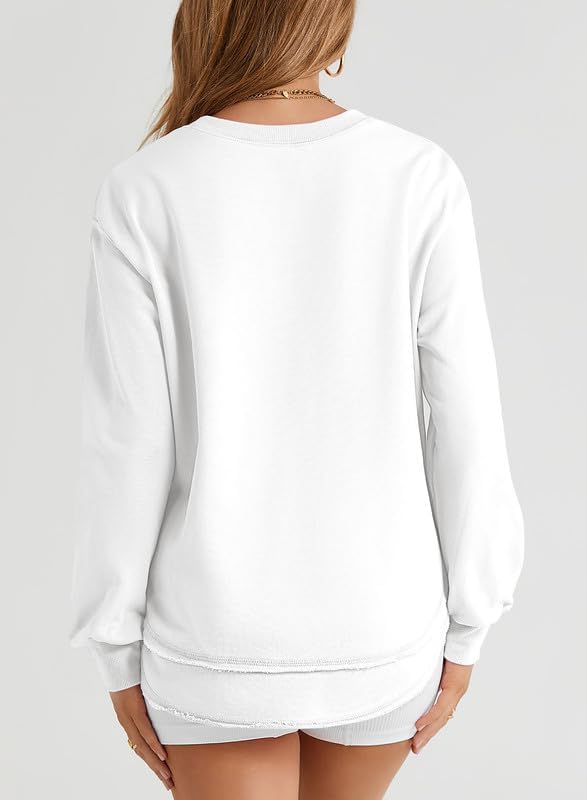 Miniatura 3 de SHEWIN Sudadera de gran tamaño para mujer, casual, de otoño, manga larga, cuello redondo, sin botones